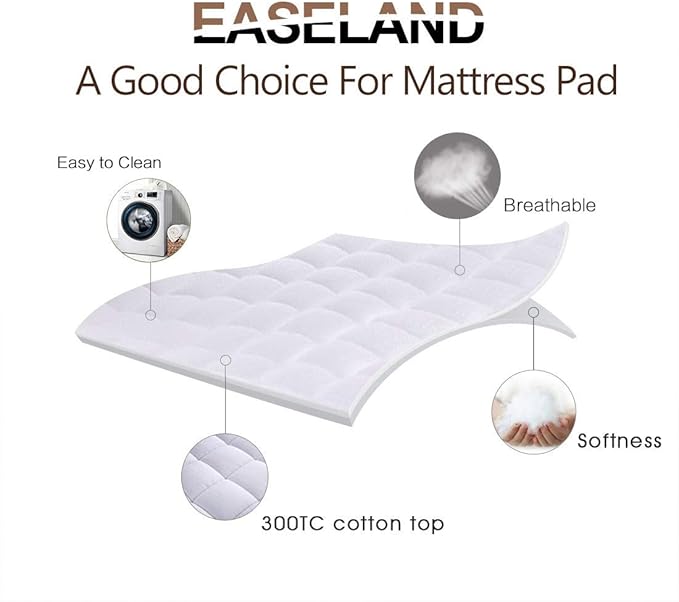 EASELAND King Size Mattress Pad Pillow Top Mattress Cover Quilted Fitted Mattress Protector Cotton 8-21" Deep Pocket Cooling Topper (78x80 Inches, White)