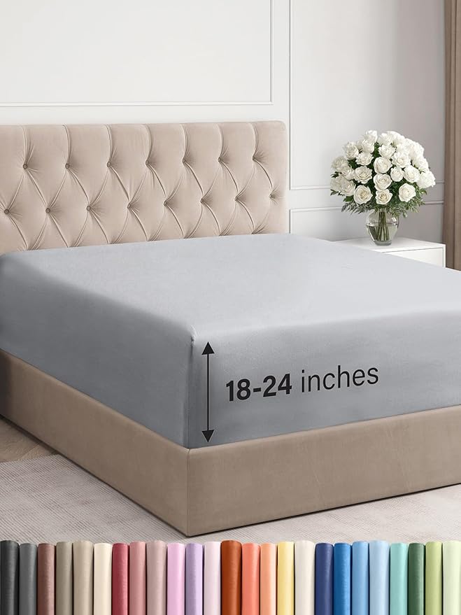 Extra Deep King Fitted Sheet - Hotel Luxury Single Fitted Sheet Only - Easily Fits 18 inch to 24 inch Mattress - Ultra Soft, Wrinkle & Fade Free w/Extra Deep Pockets - Breathable & Comfy - Steel Blue