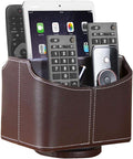 YAPISHI Leather Remote Control Holder, 360 Degree Spinning Desk TV Remote Caddy/Box, Coffee Table Organizer for Controller, Media, Calculator, Mobile Phone and Pencil Storage