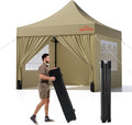 10x10 Heavy Duty Pop Up Canopy with 4 Sidewalls, 550D Commercial Easy Up Canopy Tent, Waterproof Outdoor Party Event Tent with Roller Bag, Khaki