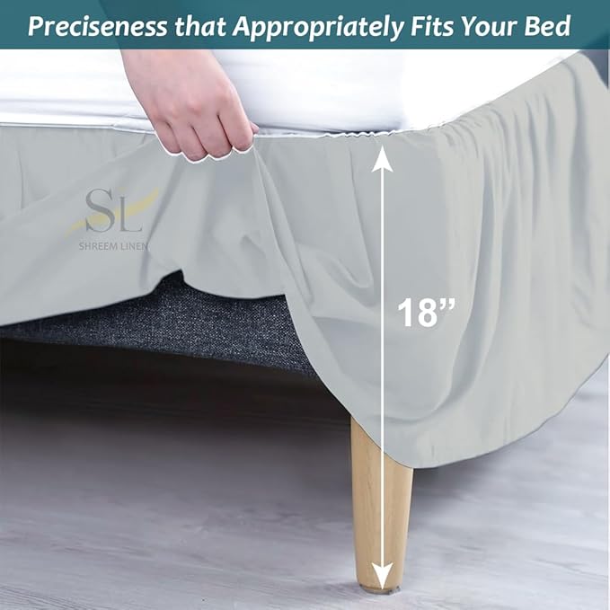 Shreem Linen Ruffled Bed Skirt with Split Corners, Gathered Style, 100% Microfiber, 18-Inch Drop, Dust Ruffle Bedskirt with Platform, Full, Light Grey