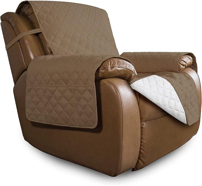 Easy-Going Oversized Recliner Cover Reversible Couch Cover Sofa Cover for Living Room Water Resistant Furniture Protector with Elastic Straps for Pets Dog (Oversized Recliner, Camel/Ivory)