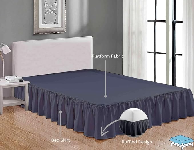 Ruffle Bed Skirt with Split Corners, Microfiber Dust Ruffled for a Perfectly Tailored Bedding Ensemble, Wrinkle and Fade Free, Easy Fit, King Size 21 Inch Drop, Dark Grey