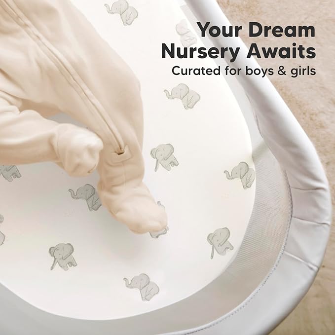 2-Pack Organic Bassinet Sheets for Girls, Boys - 100% Cotton Bassinet Mattress Sheets Compatible with Halo Bassinest Swivel Sleeper, Graco, Baby Delight, Chicco, Unisex Fitted Bassinet Sheets (Elly)