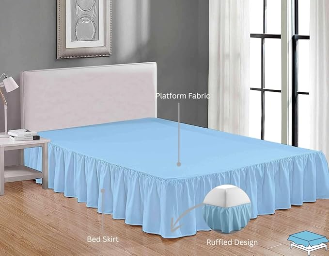 Ruffle Bed Skirt with Split Corners, Microfiber Dust Ruffled for a Perfectly Tailored Bedding Ensemble, Wrinkle and Fade Free, Easy Fit, Twin Size 21 Inch Drop, Light Blue