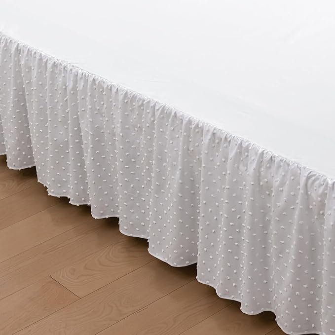 Tufted Dot Bed Skirt Queen Size,Ruffled Bed Skirt with Split Corners, Queen Bed Skirt 16 Inch Drop, Boho Queen Size Bed Skirt White for Ruffled Bed Skirt with Split Corners, Bed Skirt Queen Size