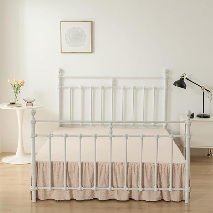 Tufted Dot Bed Skirt Queen Size,Ruffled Bed Skirt with Split Corners, Queen Bed Skirt 16 Inch Drop, Boho Queen Size Bed Skirt Cream for Ruffled Bed Skirt with Split Corners, Bed Skirt Queen Size