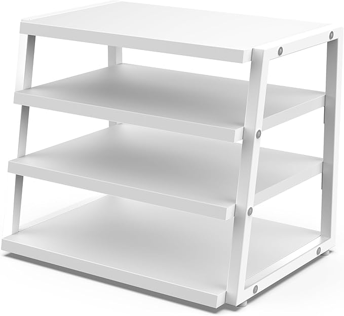 Fenge Desk Shelf Organizer, 4 Tier Desktop Shelf, Wood and Metal Office Shelves, Corner File Organizer for Office Supplies, Top of Desk Organizers and Accessories