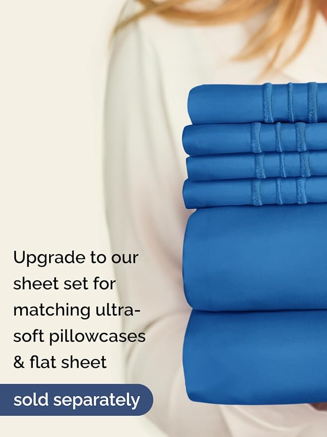 Extra Deep Full Fitted Sheet - Hotel Luxury Single Fitted Sheet Only - Easily Fits 18 inch to 24 inch Mattress - Ultra Soft, Wrinkle & Fade Free w/Extra Deep Pockets - Breathable & Comfy - Royal Blue