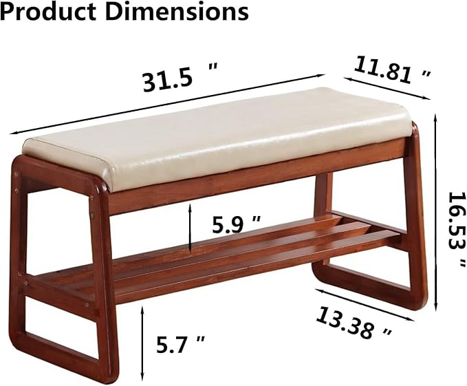 Shoe Rack Bench, Solid Wood Entryway Bench, Shoe Storage with Cushion Seat for Entry, Hallway (Beige-31.5")