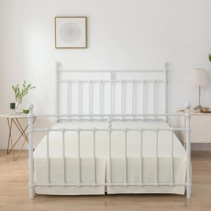 Full Bed Skirt - Bed Skirts 12 Inch Drop with Split Corners, Ivory Pleated Waffle Weave Bed Skirt, Tailored Dust Easy Fit, Machine Washable (12" Full)
