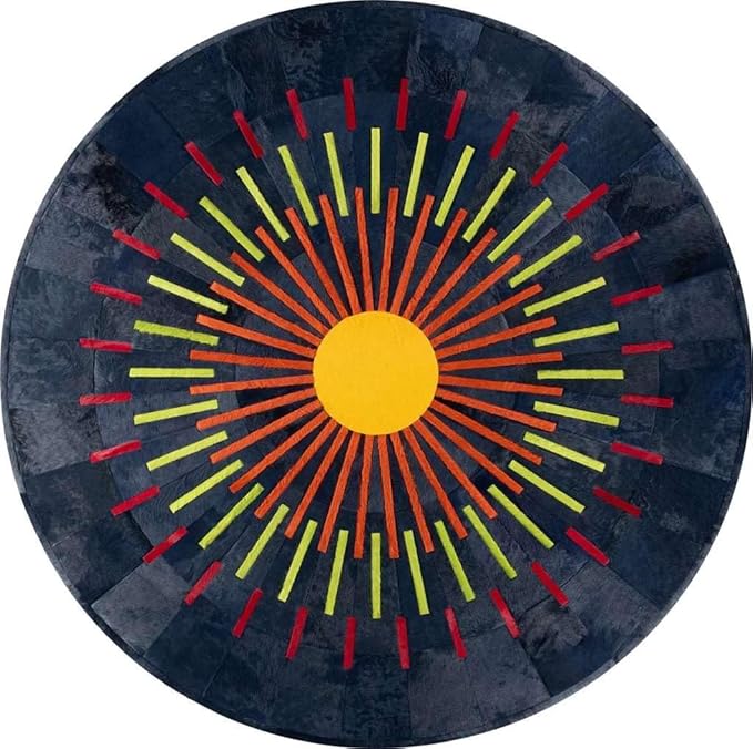 Sn Alef Home Round Designer Rug for Living Room | Handcrafted Black & White Boho Floor Carpet | Modern Ethnic Circular Mat for Home Décor & Meditation Space (Blue_10x10)