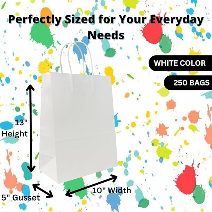 ASSUREPAK White DIY Paper Bags, 10" x 5" x 13", 90 GSM, 250 Count