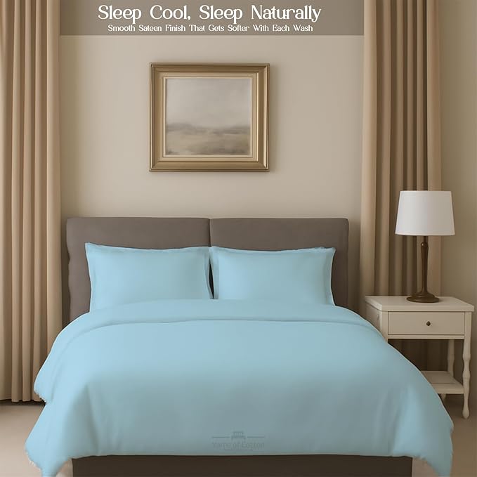 Sleeper Sofa 4 Piece Bed Sheet Set Premium Quality 100% Cotton 500 Thread Count, Smooth & Super Soft Sateen Weave, Extra Soft Bed Sheets, Wrinkle Free, 8 Inch Deep Pocket (Full, Light Blue)