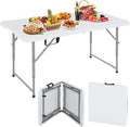 Dopinmin Camping Table 4 FT Foldable Table with Bulid in Handle Plastic Picnic Table,Folding and Portable for Party Dining Picnic Wedding Office,White