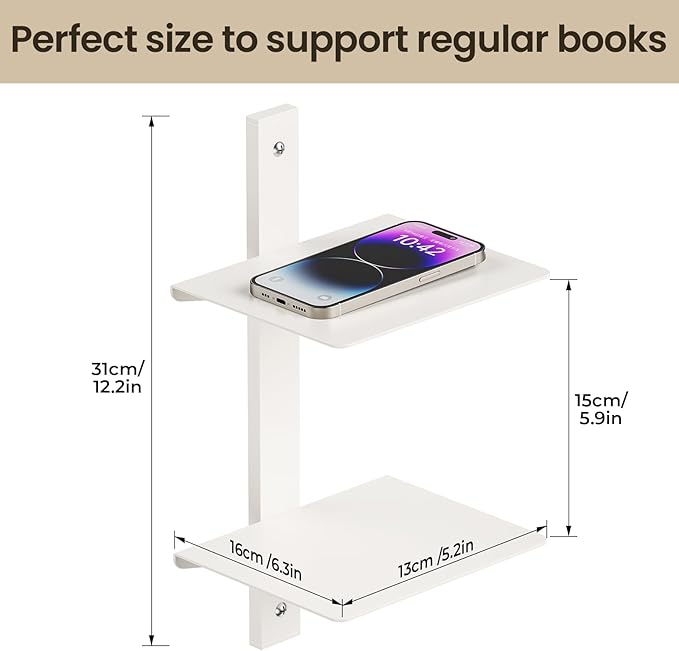 Floating Book Shelves for Wall, 2 Tier Invisible Floating Bookshelf, Vertical
