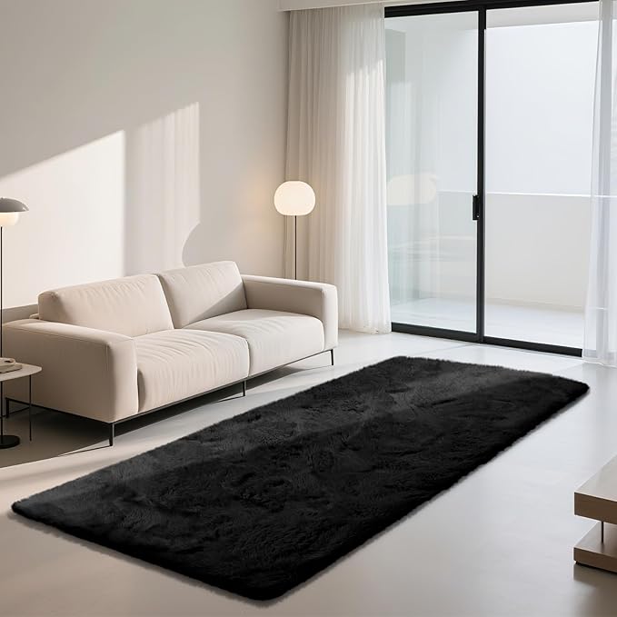 Soft Runner Rugs for Bedroom, Black 2x8 Runners for Hallways Fluffy Rug Area Rug, Bedside Rug for Living Room Bedroom Kids Room Home Decor