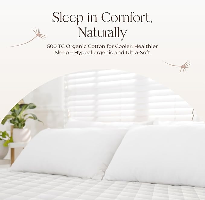 100% Cotton Organic Mattress Pad - Luxury Quilted Mattress Topper Protector Plush & Breathable Machine Washable Design - Fairtrade & GOTS Certified Premium 400GSM Thick with Deep Pocket (Twin XL)