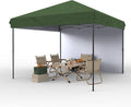 GarveeLife 10x10 Pop Up Canopy with One Sidewalls - Easy Up Camping Tent with One Button Push Setup - 1 Roller Bag, 3 Adjustable Height, 4 Weight Bags for Deck, Garden, Sports, Beach, Party (Green)