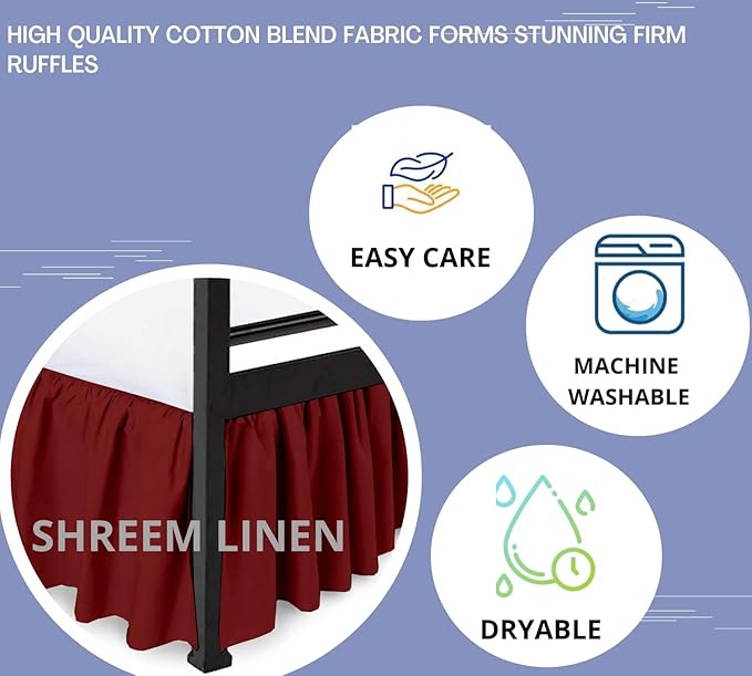 Shreem Linen Ruffled Bed Skirt with Split Corners, Gathered Style, 100% Microfiber, 8-Inch Drop, Dust Ruffle Bedskirt with Platform, RV King, Burgundy