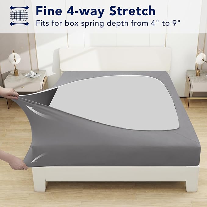 PureFit Stretchy Box Spring Cover Full - Elastic Fitted Box Spring Wrap Around 4 Sides, Wrinkle & Fading Resistant Fits Full Size Beds, Light Gray