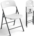 2 Pack White Folding Chair, Plastic Portable Stackable Commercial Seats with Steel Frame 350lb, Heavy Duty Foldable Chair for Indoor and Outdoor, Patio, Office, Picnic, Kitchen, Events