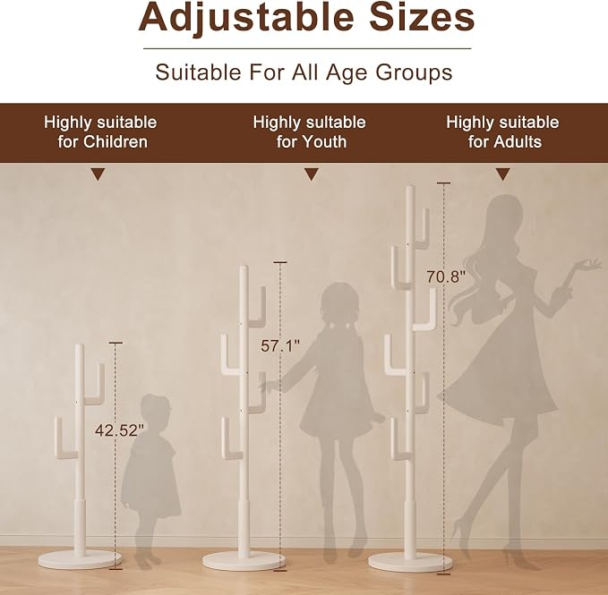 Muwuele Solid Wood Cactus Coat Rack, Freestanding Coat Rack