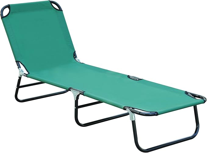 Outsunny Folding Chaise Lounge Pool Chairs, Outdoor Sun Tanning Chairs with 5-Level Reclining Back, Steel Frame for Beach, Yard, Patio, Green