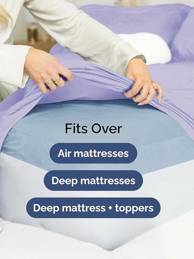 Extra Deep Split King Fitted Sheet - Hotel Luxury Single Fitted Sheet Only - Easily Fits 18 inch to 24 inch Mattress - Ultra Soft, Wrinkle Free with Extra Deep Pockets - Breathable & Comfy - Lavender
