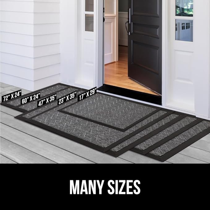 GORILLA GRIP 100% Waterproof All-Season WeatherMax Doormat, 60x24, US Designed Natural Rubber, Stain and Fade Resistant, Low Profile Indoor Outdoor Door Mats, Easy Clean Patio Mat, Midnight Maze