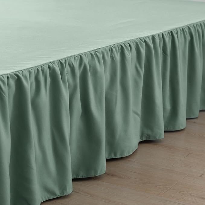 Bed Skirt Ruffled Bed Skirt with Split Corners, 18 Inch Drop Dust Ruffle Bed Skirts with Platform, Sage Green, 18" Twin
