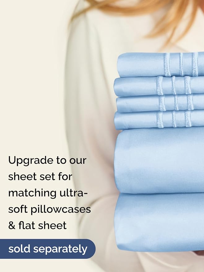 Extra Deep Full Fitted Sheet - Hotel Luxury Single Fitted Sheet Only - Easily Fits 18 inch to 24 inch Mattress - Ultra Soft, Wrinkle & Fade Free w/Extra Deep Pockets - Breathable & Comfy - Light Blue