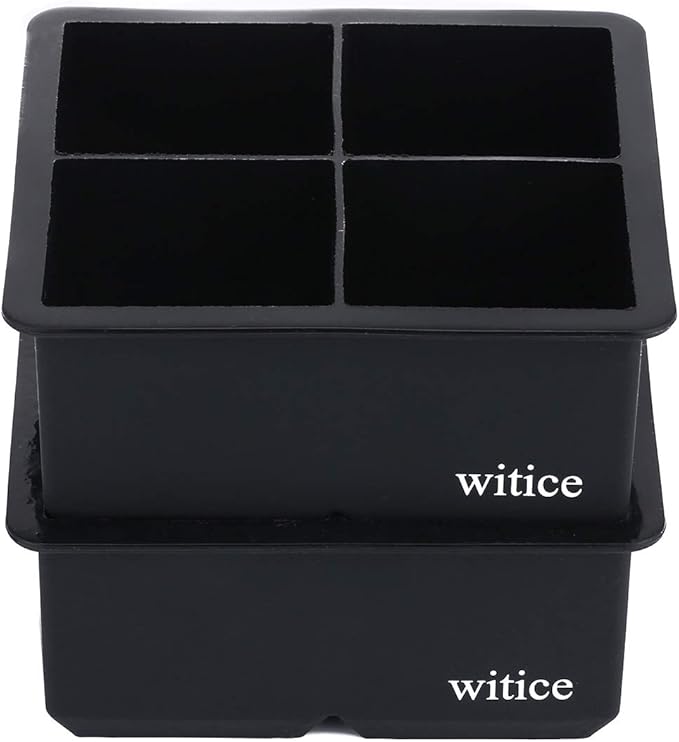 witice Large Ice Cube Trays Silicone (2.5-Inches) - Whiskey Ice Cube Mold, With Easy Release Ice Cubes for Whiskey and For Cocktail,Food Grade (Black 2 Tray)