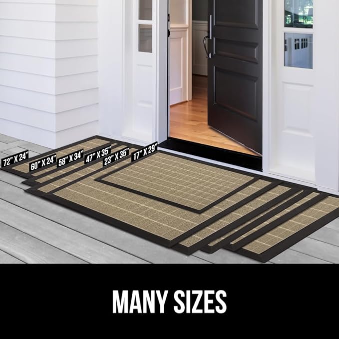 GORILLA GRIP 100% Waterproof All-Season WeatherMax Doormat US Designed Natural Rubber, Stain and Fade Resistant, Low Profile Indoor Outdoor Door Mats, Easy Clean Patio Mat, 23x35, Taupe Grid