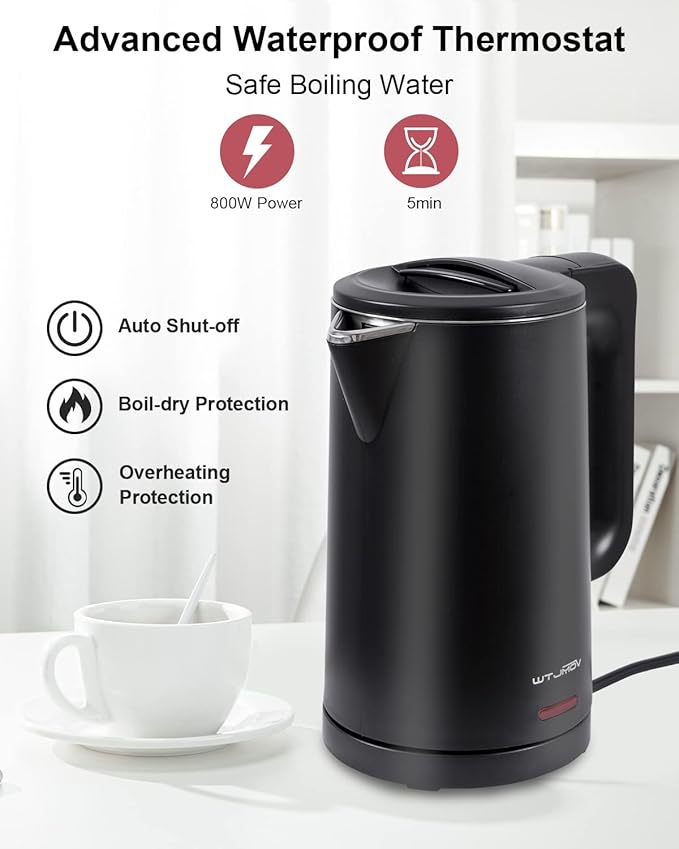 0.8L Electric Kettle Stainless Steel, 800 Watts Small Electric Kettle 27 Ounce Fast Boil Auto Shut-off, Portable Water Boiler for Small Kitchen, Business Trip and More