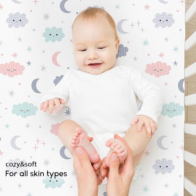 Yoofoss Pack and Play Sheets Fitted, Mini Crib Sheets 2-Pack for Pack N Play Mattress, Stretchy Playard Sheet, Soft and Breathable (Cloud)