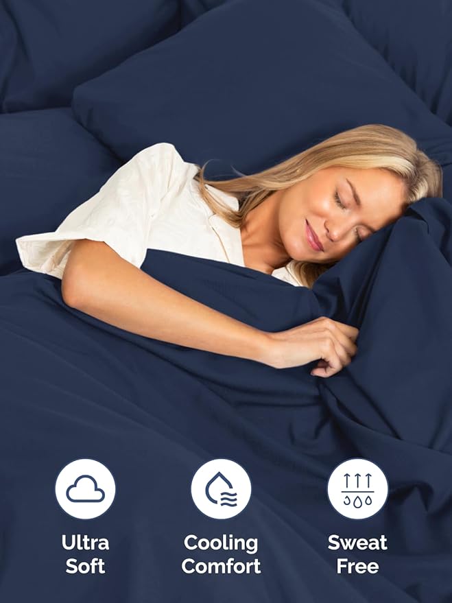 Extra Deep Pocket Cal King Sheets - 4 Piece Breathable & Cooling Bed Sheets - Hotel Luxury Bed Sheet Set - Soft, Wrinkle Free & Comfy - Easily Fits Extra Deep Mattresses - Deep Pocket Navy Blue Sheets