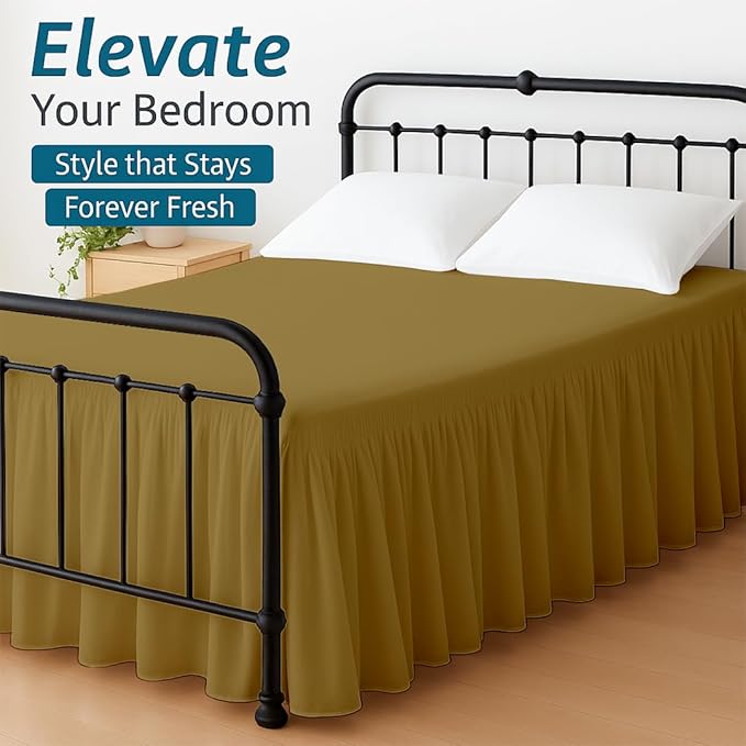 Shreem Linen Ruffled Bed Skirt with Split Corners, Gathered Style, 100% Microfiber, 30-Inch Drop, Dust Ruffle Bedskirt with Platform, Cal-King, Taupe