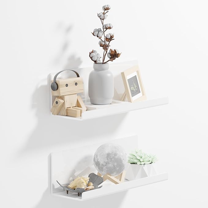 PAVSTINE Acrylic Wall Floating Shelves Set of 2, Wall Shelves White 12 Inch