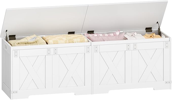 Hzuaneri 59" Storage Chest, Large Storage Trunk with 2 Hinges, Farmhouse Wooden Box Bench, Lift-Top Organizer Chest, Entryway Trunk for Bedroom, Living Room, White SB15003X