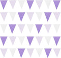 Zwiebeco 39Ft Purple White Dot Fabric Bunting Banner Triangle Flags Hanging Cotton Garland Pennant for Wedding Birthday Tea Party Nursery Home Outdoor Garden Decorations