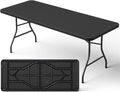 6ft Folding Table, Heavy Duty Plastic Card Table with Foldable Steel Legs, Metal Frame Support up to 600 lb, Portable for Indoor, Outdoor, Picnic, Camping, Dining, Party, Black