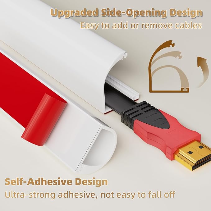 78" Side Open One Cord Hider (<1/4") for Wall Mounted Tv,Silicone Flexible Cable Cover to Hide Conceal Cords Along Wall,Wire Raceway Management Cable Concealer Channel,Electric Cord Organizer,White
