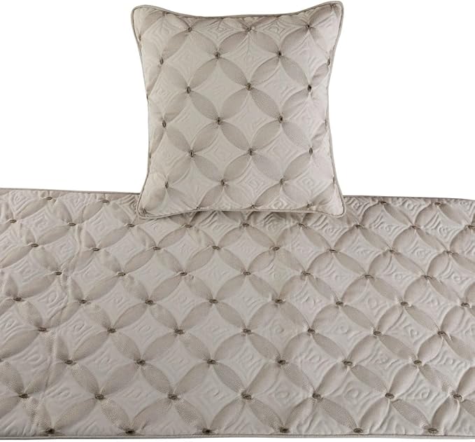 The HomeCentric King Queen Twin Ivory Bed Runner Without Pillow Cover, CA King Size 86"x18" Bed Runner Without Pillow Cover, Linen Quilted & Embroidery, Modern Contemporary - Tender Love