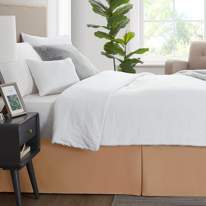 Nestl Light Brown Full Bed Skirt - Full Size Bed Skirt 14 Inch Drop - Brushed Microfiber Bed Skirts - Hotel Quality Pleated Bed Skirt - Shrinkage & Fade Resistant