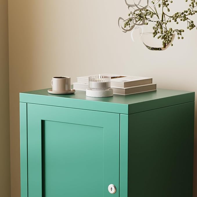 ALBAD Metal Nightstand with Lockable Cabinet, Compact Mini Locker Bedside Table