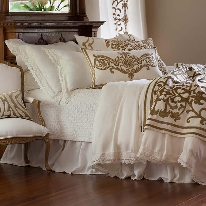 Simple&Opulence Belgian Linen Bed Skirt with Classic 16 inch Tailored Drop Dust Ruffle, Easy Fit Breathable Premium Natural Flax- Pleated White,King