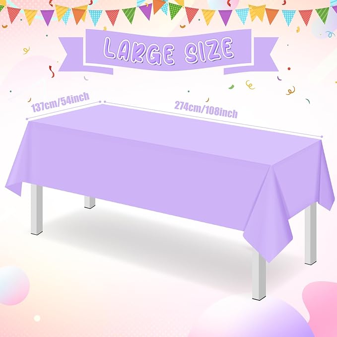16 Pack Light Purple Plastic Tablecloth for Rectangle Tables, Premium Decorative Lavender Disposable Table Cloths for Parties, Rectangle Party Table Cover for Birthday Wedding Baby Shower, 54x108 Inch