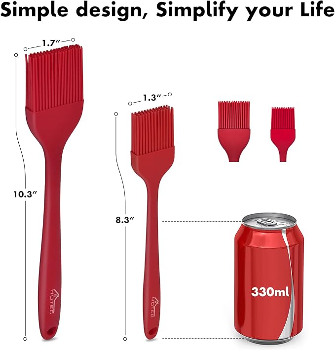 HOTEC Basting Brushes Silicone Heat Resistant Pastry Brushes Spread Oil Butter Sauce Marinades for BBQ Grill Barbecue Baking Kitchen Cooking BPA Free Dishwasher Safe (Red 2)