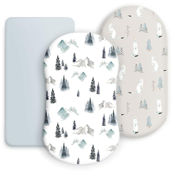 GRSSDER Stretchy Ultra Soft Fitted Bassinet Sheet Set 3 Pack, Universal Fit for Bassinets Baby Cradle Moses Basket Oval Rectangle Mattress Snug and Safe, Cute Wild Forest Mongooses for Baby